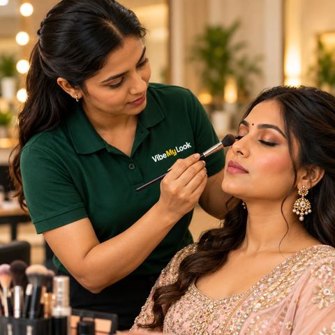 Makeup artist dulhan ka bridal makeup kar rahi hai